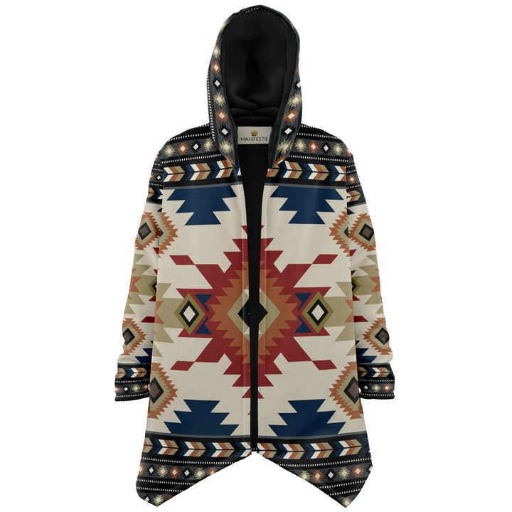 Izel Aztec Tribal Cloak | Unisex Minky Sherpa Lined Hooded Coat | Women and Mens Festival Coat | Mountain Fashion