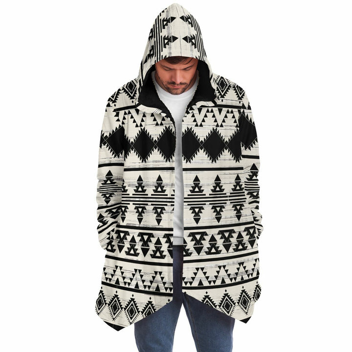 Hawk Eye Tribal Cuddle Cloak | Unisex Minky Sherpa Lined Hooded Coat | Women and Mens Festival Coat | Mountain Fashion