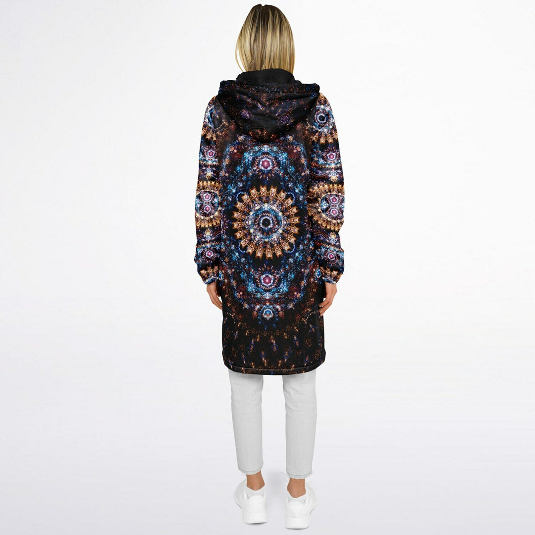 Cosmic Plane Cuddle Coat | Unisex Minky Sherpa Lined Coat with Hood, Zipper and Pockets | Women and Mens Festival Coat | Mountain Fashion