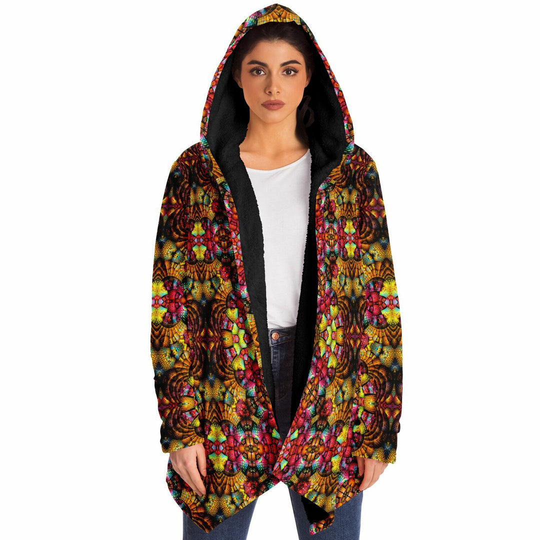 Fractal Glass Cuddle Cloak | Unisex Minky Sherpa Lined Hooded Coat | Women and Mens Festival Coat | Mountain Fashion