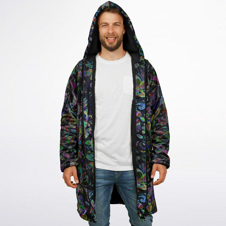Petal Pop Cuddle Coat | Unisex Minky Sherpa Lined Coat with Hood, Zipper and Pockets | Women and Mens Festival Coat | Mountain Fashion