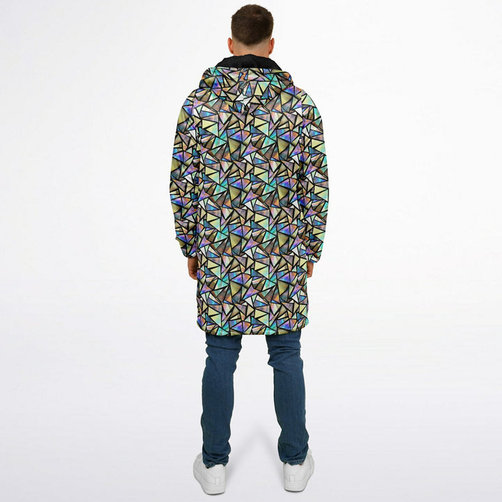 Geo Prism Cuddle Coat | Unisex Minky Sherpa Lined Coat with Hood, Zipper and Pockets | Women and Mens Festival Coat | Mountain Fashion