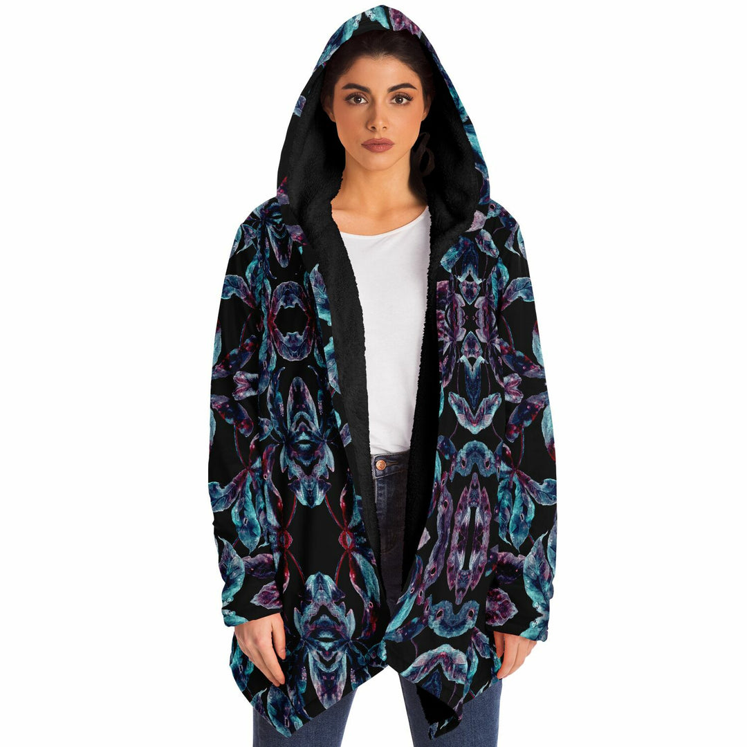 Dark Tropics Cuddle Cloak | Unisex Minky Sherpa Lined Hooded Coat | Women and Mens Festival Coat | Mountain Fashion
