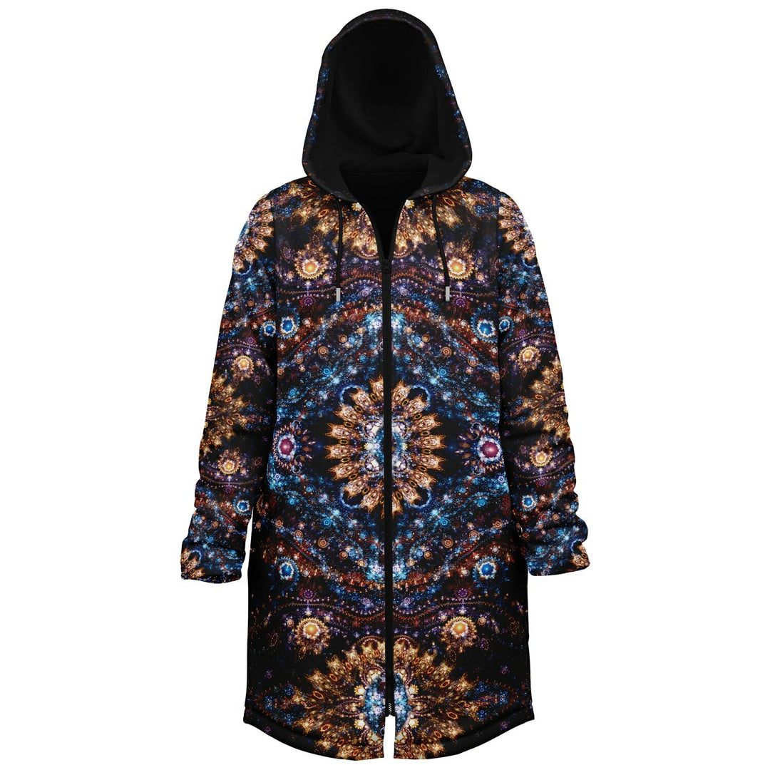 Cosmic Plane Cuddle Coat | Unisex Minky Sherpa Lined Coat with Hood, Zipper and Pockets | Women and Mens Festival Coat | Mountain Fashion