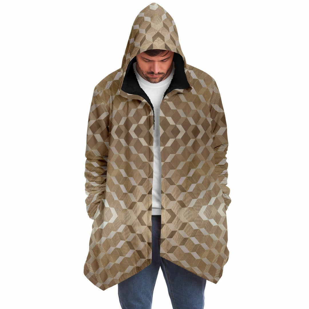 Gold Cube Cuddle Cloak | Unisex Minky Sherpa Lined Hooded Coat | Women and Mens Festival Coat | Mountain Fashion