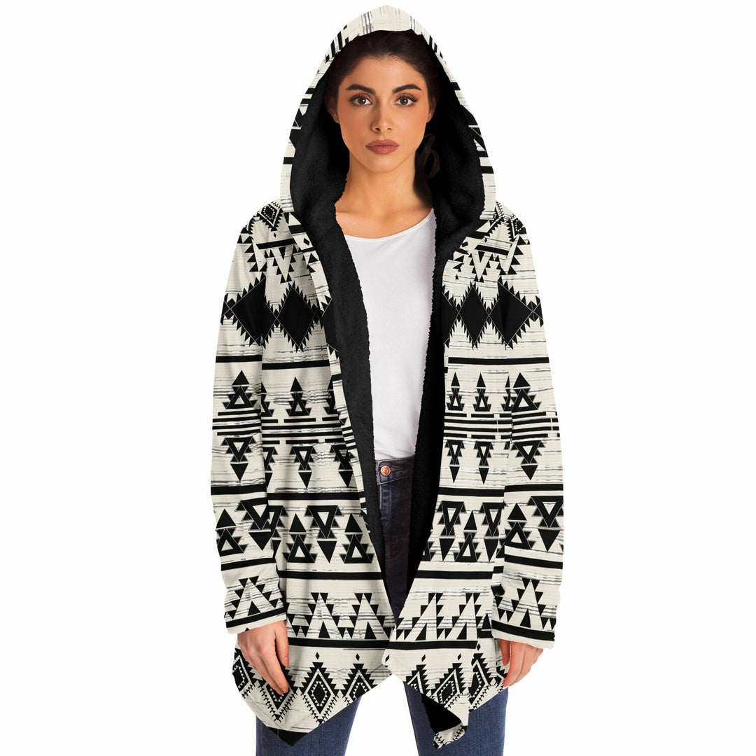 Hawk Eye Tribal Cuddle Cloak | Unisex Minky Sherpa Lined Hooded Coat | Women and Mens Festival Coat | Mountain Fashion