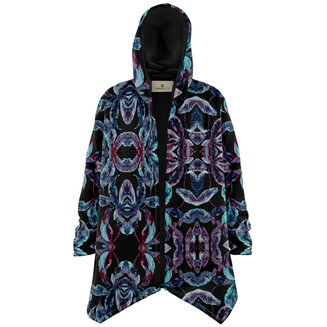 Dark Tropics Cuddle Cloak | Unisex Minky Sherpa Lined Hooded Coat | Women and Mens Festival Coat | Mountain Fashion