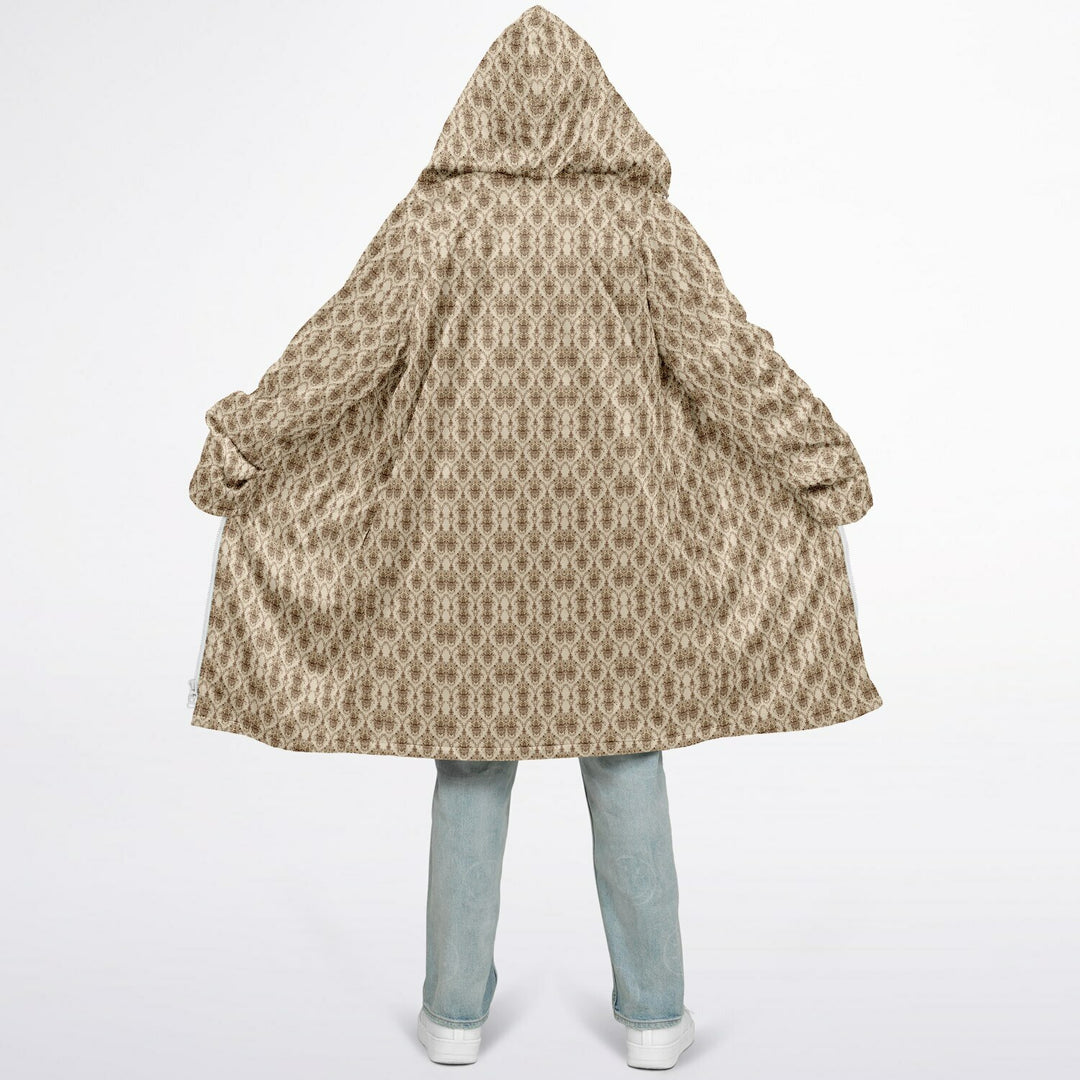 Cream Baroque Cuddle Coat | Unisex Minky Sherpa Lined Coat with Hood, Zipper and Pockets | Women and Mens Festival Coat | Mountain Fashion