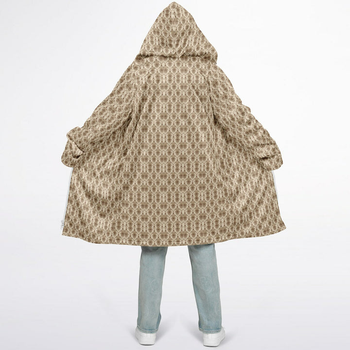 Cream Baroque Cuddle Coat | Unisex Minky Sherpa Lined Coat with Hood, Zipper and Pockets | Women and Mens Festival Coat | Mountain Fashion