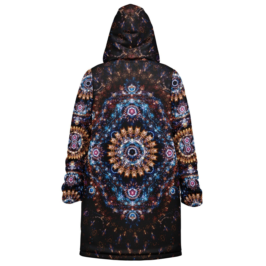 Cosmic Plane Cuddle Coat | Unisex Minky Sherpa Lined Coat with Hood, Zipper and Pockets | Women and Mens Festival Coat | Mountain Fashion