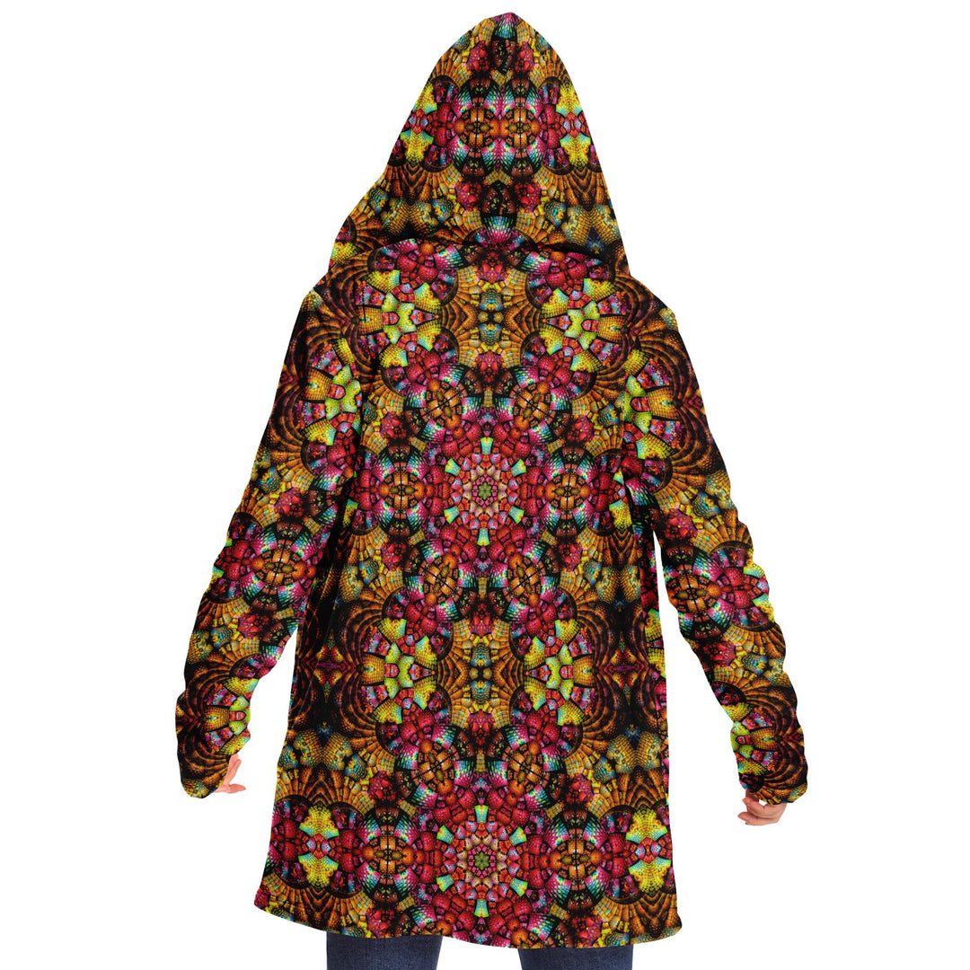 Fractal Glass Cuddle Cloak | Unisex Minky Sherpa Lined Hooded Coat | Women and Mens Festival Coat | Mountain Fashion