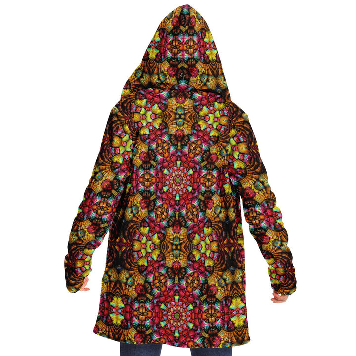 Fractal Glass Cuddle Cloak | Unisex Minky Sherpa Lined Hooded Coat | Women and Mens Festival Coat | Mountain Fashion
