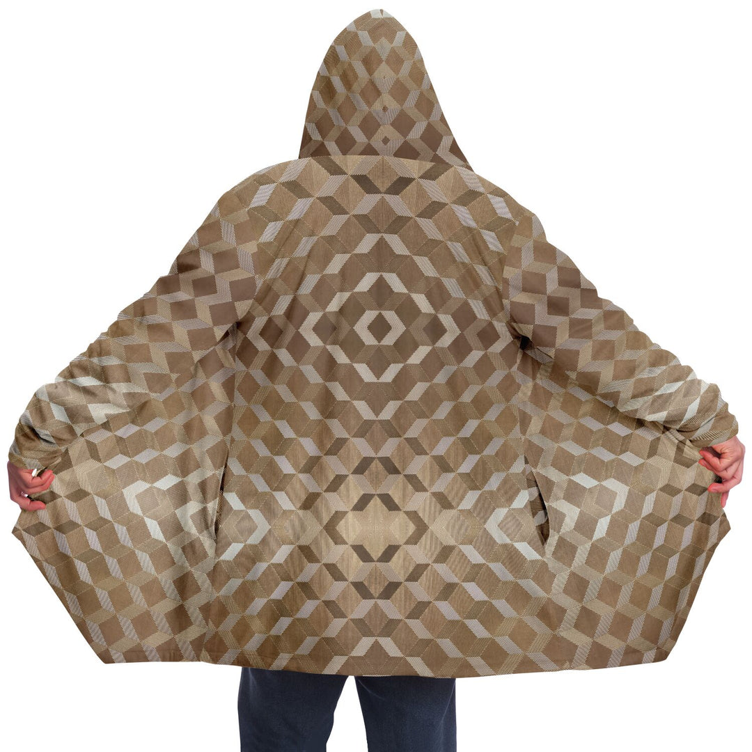 Gold Cube Cuddle Cloak | Unisex Minky Sherpa Lined Hooded Coat | Women and Mens Festival Coat | Mountain Fashion