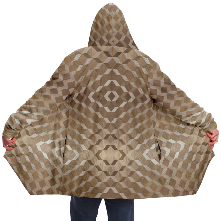Gold Cube Cuddle Cloak | Unisex Minky Sherpa Lined Hooded Coat | Women and Mens Festival Coat | Mountain Fashion
