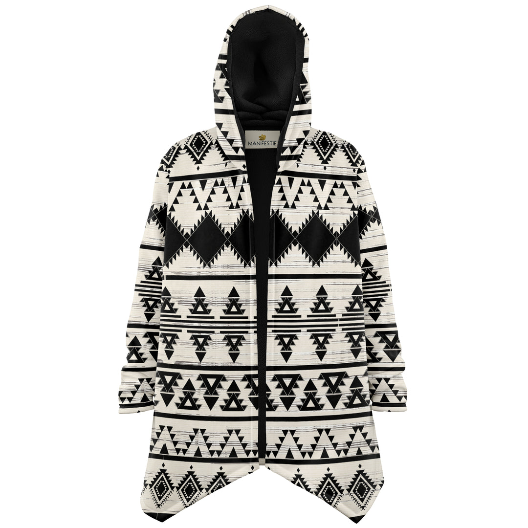 Hawk Eye Tribal Cuddle Cloak | Unisex Minky Sherpa Lined Hooded Coat | Women and Mens Festival Coat | Mountain Fashion