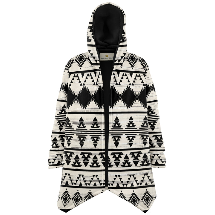 Hawk Eye Tribal Cuddle Cloak | Unisex Minky Sherpa Lined Hooded Coat | Women and Mens Festival Coat | Mountain Fashion