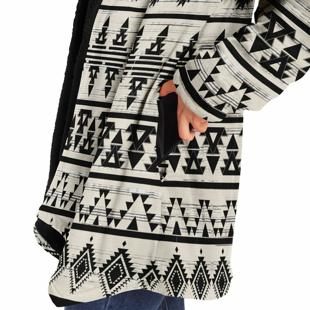 Hawk Eye Tribal Cuddle Cloak | Unisex Minky Sherpa Lined Hooded Coat | Women and Mens Festival Coat | Mountain Fashion