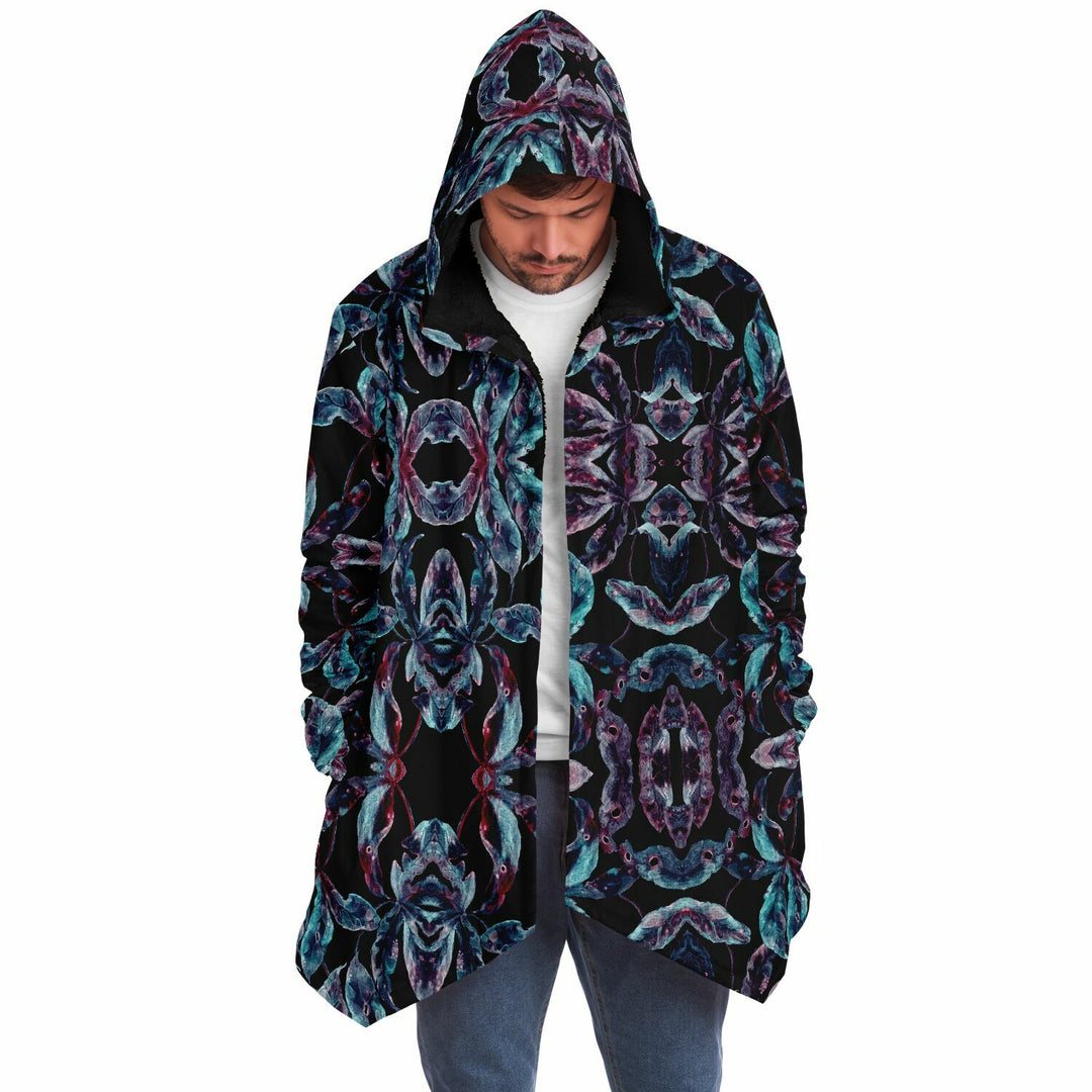 Dark Tropics Cuddle Cloak | Unisex Minky Sherpa Lined Hooded Coat | Women and Mens Festival Coat | Mountain Fashion