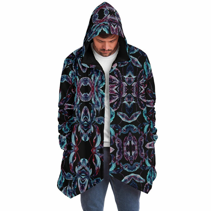 Dark Tropics Cuddle Cloak | Unisex Minky Sherpa Lined Hooded Coat | Women and Mens Festival Coat | Mountain Fashion