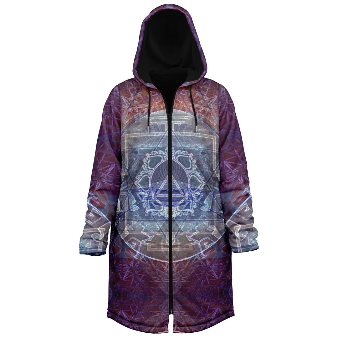 Sacred Violet Cuddle Coat | Unisex Minky Sherpa Lined Coat with Hood, Zipper and Pockets | Women and Mens Festival Coat | Mountain Fashion
