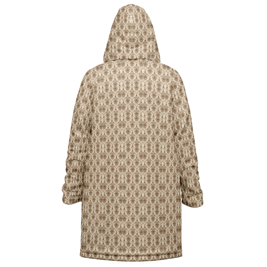 Cream Baroque Cuddle Coat | Unisex Minky Sherpa Lined Coat with Hood, Zipper and Pockets | Women and Mens Festival Coat | Mountain Fashion