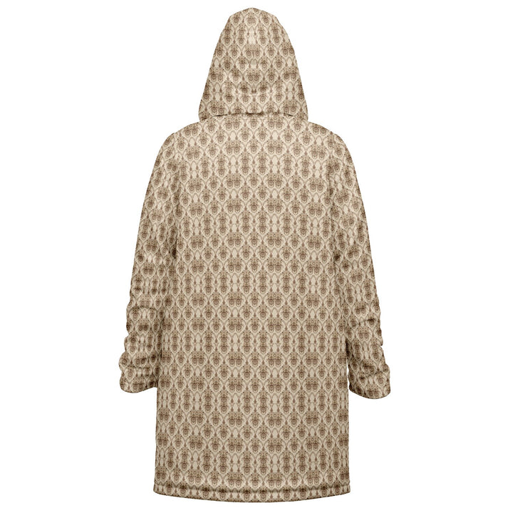 Cream Baroque Cuddle Coat | Unisex Minky Sherpa Lined Coat with Hood, Zipper and Pockets | Women and Mens Festival Coat | Mountain Fashion
