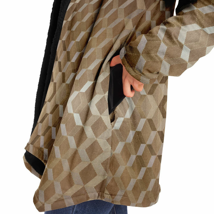 Gold Cube Cuddle Cloak | Unisex Minky Sherpa Lined Hooded Coat | Women and Mens Festival Coat | Mountain Fashion