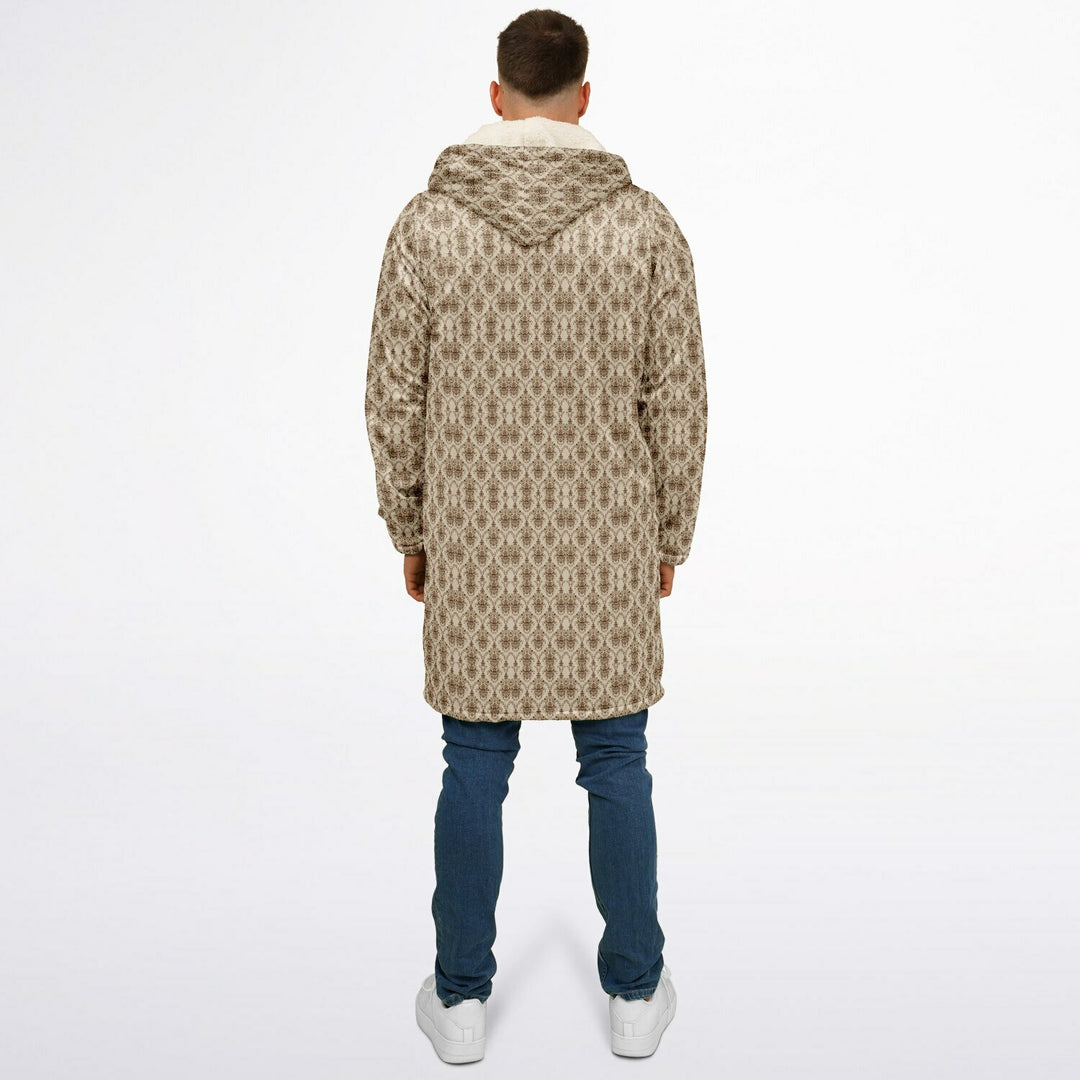Cream Baroque Cuddle Coat | Unisex Minky Sherpa Lined Coat with Hood, Zipper and Pockets | Women and Mens Festival Coat | Mountain Fashion