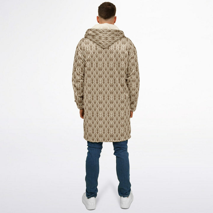 Cream Baroque Cuddle Coat | Unisex Minky Sherpa Lined Coat with Hood, Zipper and Pockets | Women and Mens Festival Coat | Mountain Fashion