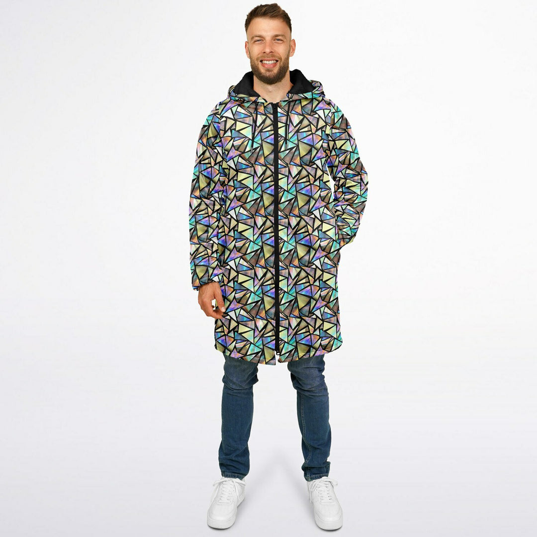 Geo Prism Cuddle Coat | Unisex Minky Sherpa Lined Coat with Hood, Zipper and Pockets | Women and Mens Festival Coat | Mountain Fashion