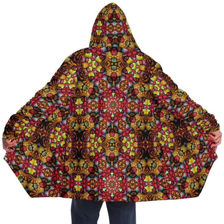 Fractal Glass Cuddle Cloak | Unisex Minky Sherpa Lined Hooded Coat | Women and Mens Festival Coat | Mountain Fashion