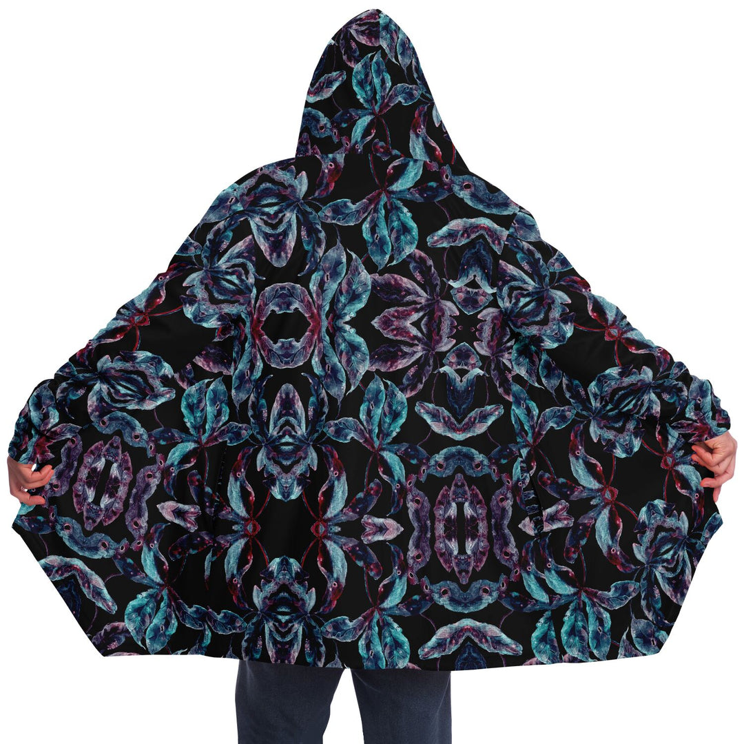 Dark Tropics Cuddle Cloak | Unisex Minky Sherpa Lined Hooded Coat | Women and Mens Festival Coat | Mountain Fashion