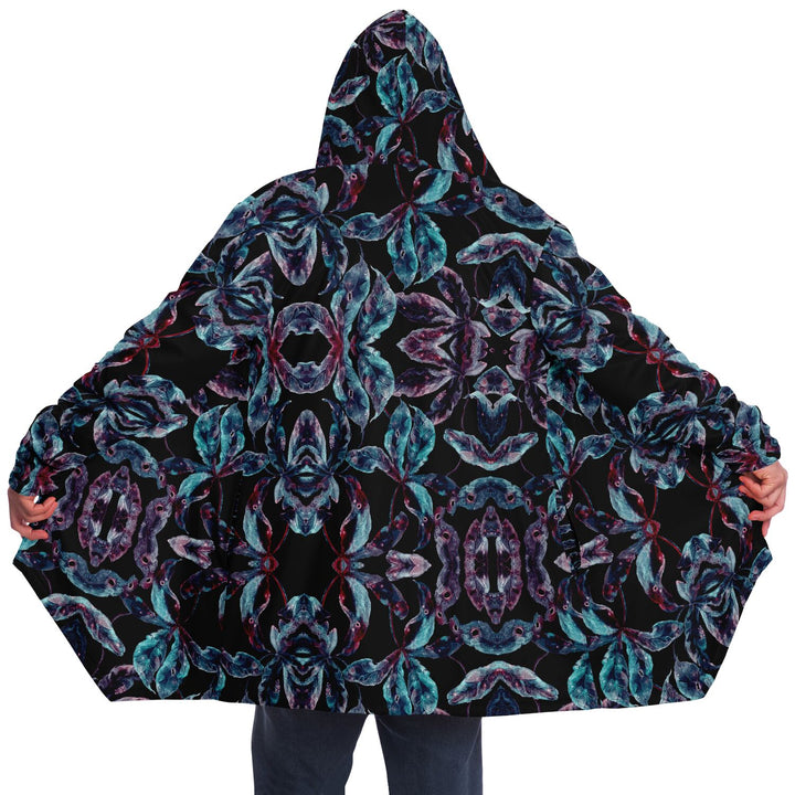 Dark Tropics Cuddle Cloak | Unisex Minky Sherpa Lined Hooded Coat | Women and Mens Festival Coat | Mountain Fashion