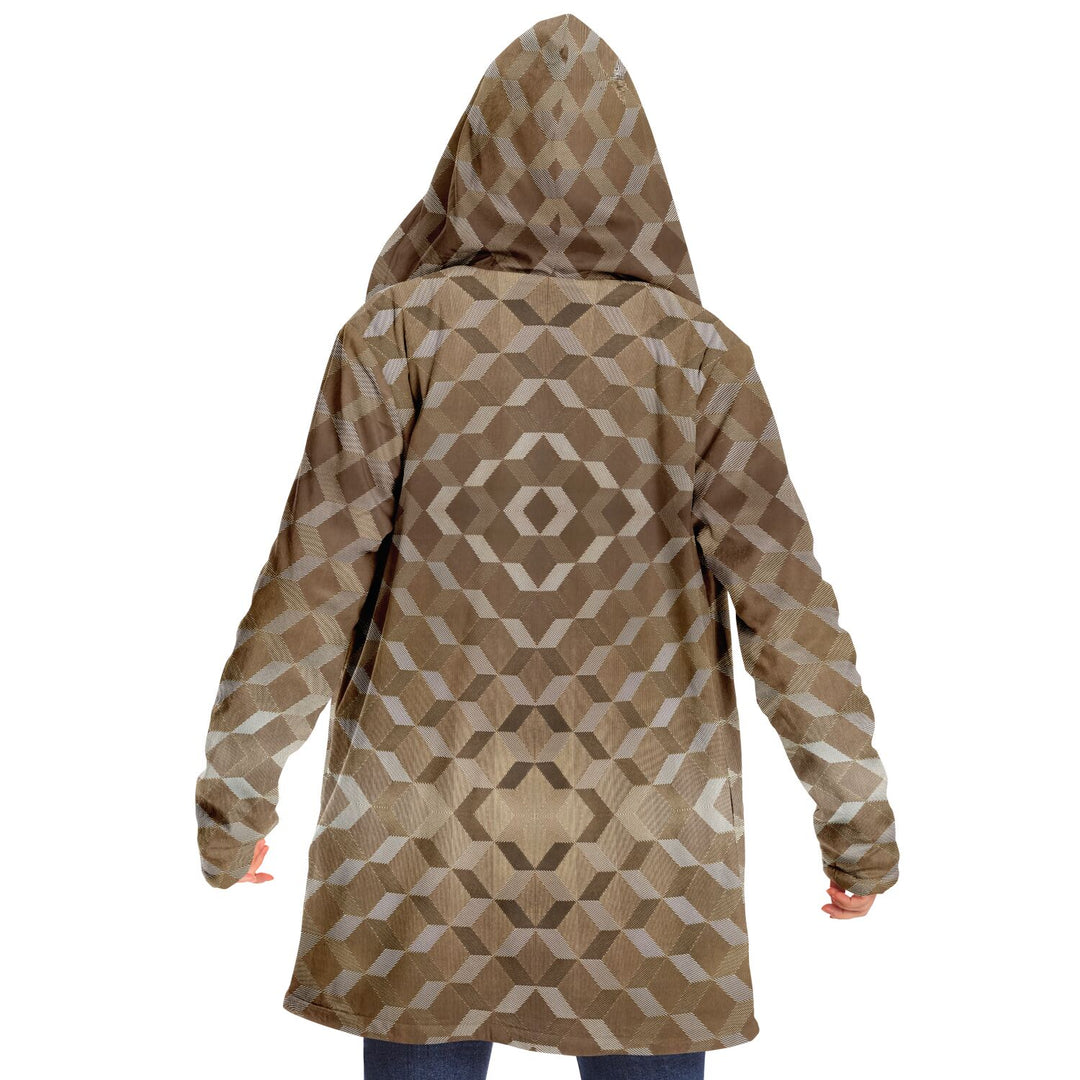 Gold Cube Cuddle Cloak | Unisex Minky Sherpa Lined Hooded Coat | Women and Mens Festival Coat | Mountain Fashion