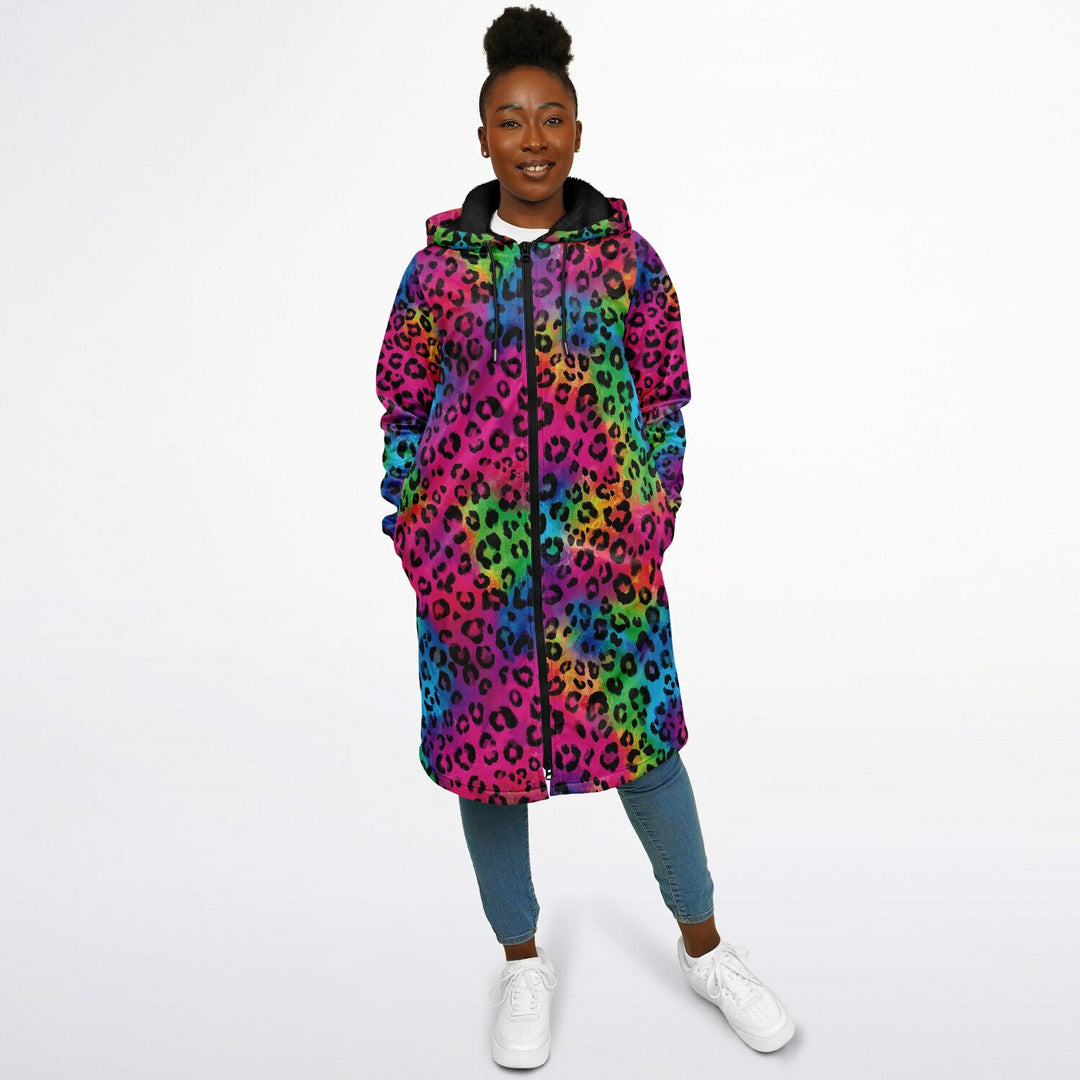 Rainbow Kitty Cuddle Coat | Unisex Minky Sherpa Lined Coat with Hood, Zipper and Pockets | Women and Mens Festival Coat | Mountain Fashion