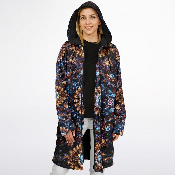Cosmic Plane Cuddle Coat | Unisex Minky Sherpa Lined Coat with Hood, Zipper and Pockets | Women and Mens Festival Coat | Mountain Fashion