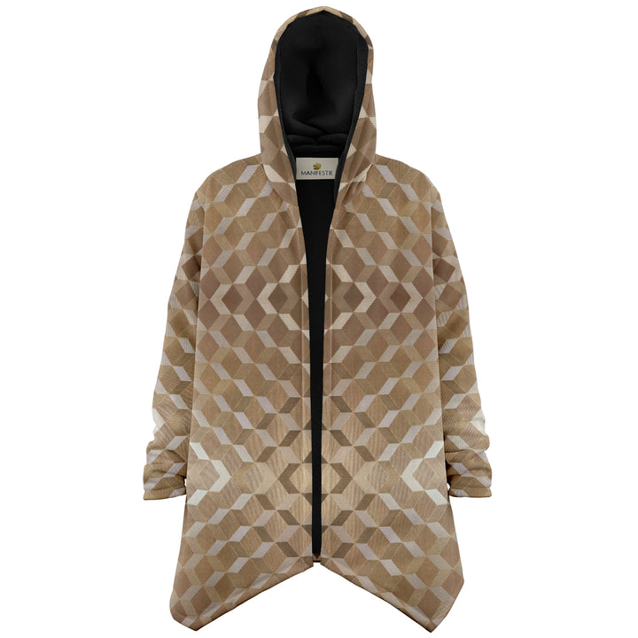 Gold Cube Cuddle Cloak | Unisex Minky Sherpa Lined Hooded Coat | Women and Mens Festival Coat | Mountain Fashion
