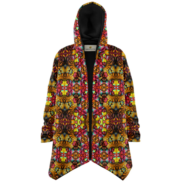 Fractal Glass Cuddle Cloak | Unisex Minky Sherpa Lined Hooded Coat | Women and Mens Festival Coat | Mountain Fashion