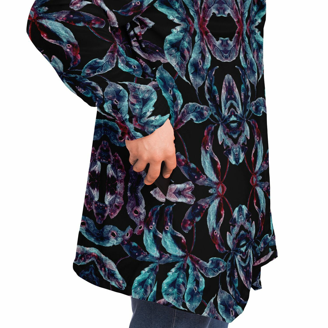 Dark Tropics Cuddle Cloak | Unisex Minky Sherpa Lined Hooded Coat | Women and Mens Festival Coat | Mountain Fashion