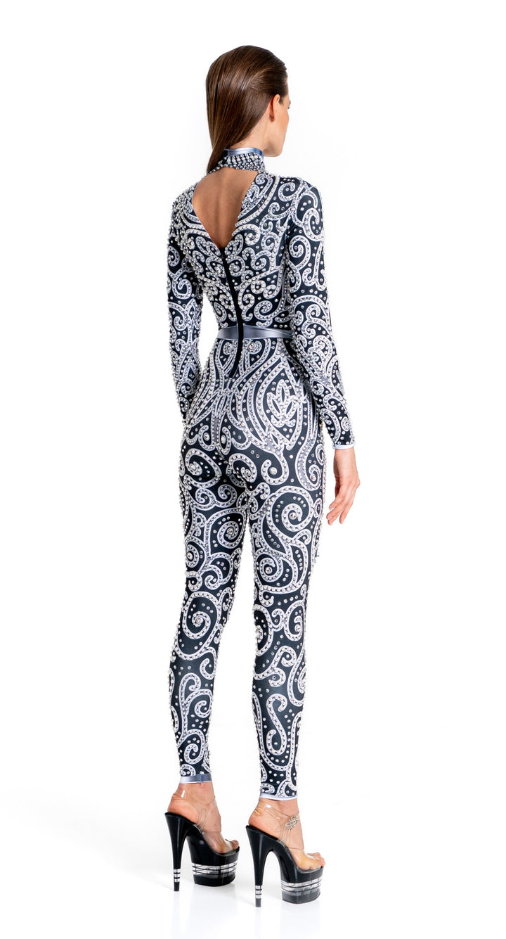 Elegant black rhinestone jumpsuit for festivals and performances – Venus by Manifestie