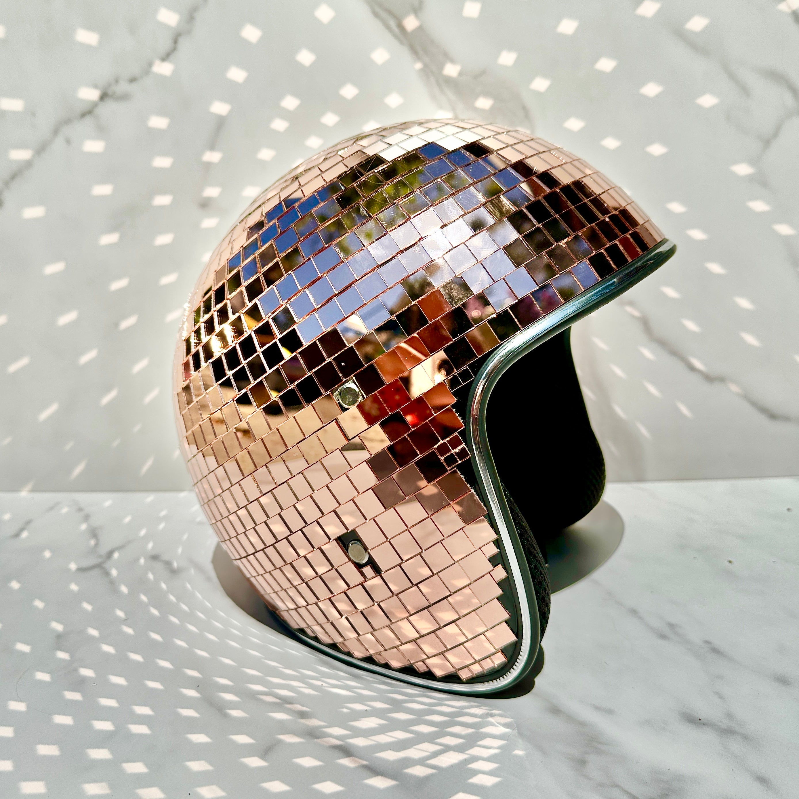 disco motorcycle helmet Rose Gold Disco Ball Helmet / Party Hat / Festival Hat / Burning Man Hat / EDC Hat, Rave Hat
