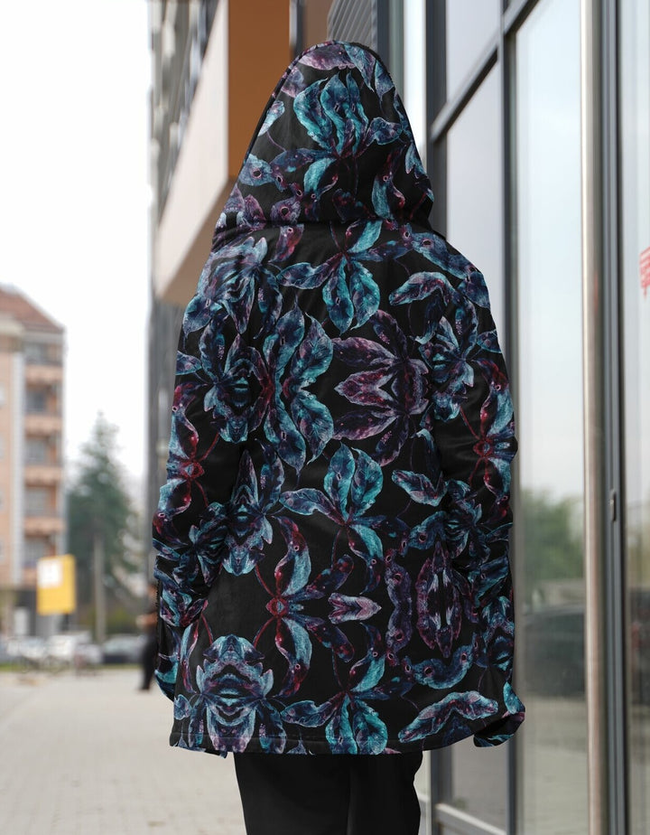 Dark Tropics Cuddle Cloak | Unisex Minky Sherpa Lined Hooded Coat | Women and Mens Festival Coat | Mountain Fashion