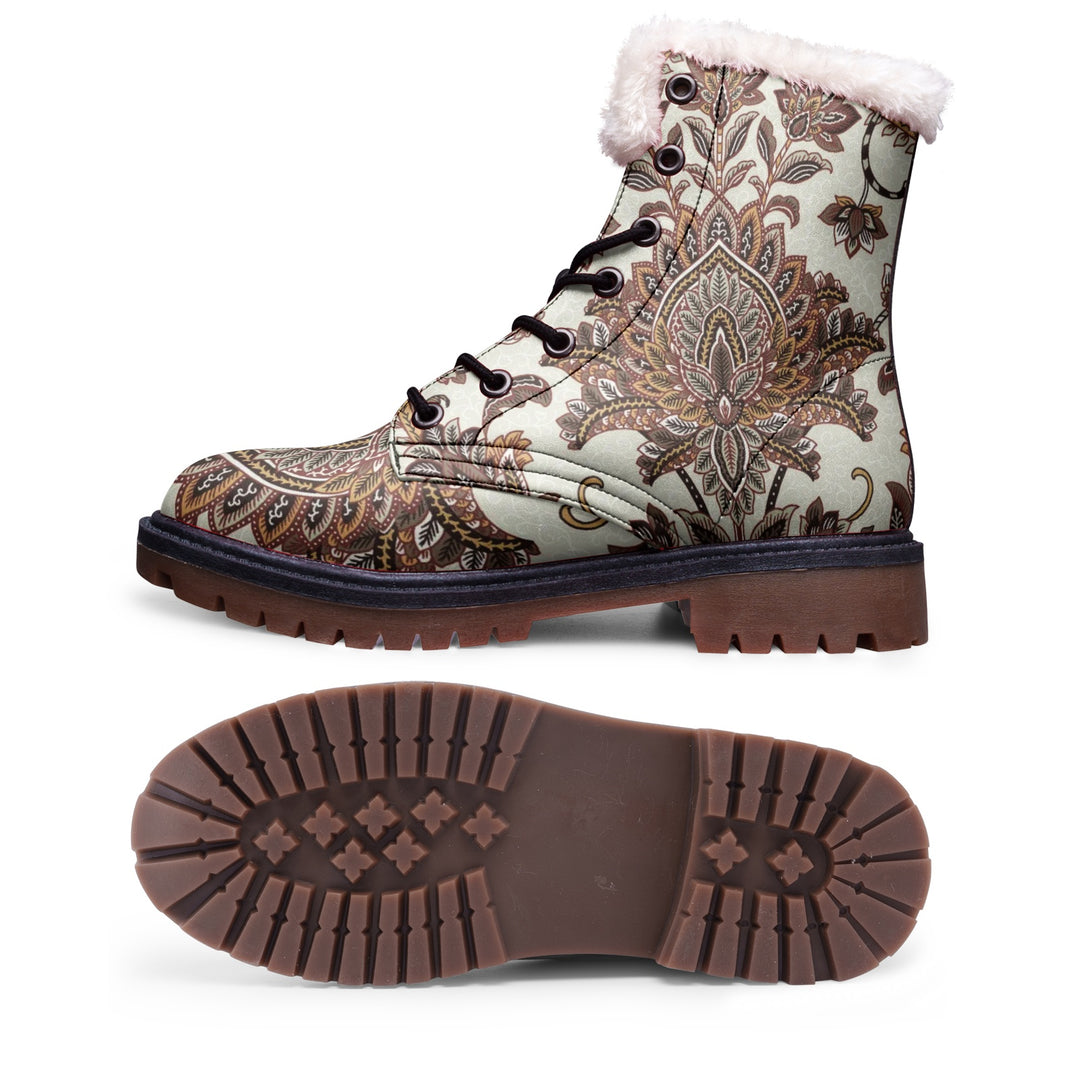 Spirit Ember Lace Up Boots | Cold Season Vegan Leather Combat Boot with Faux Fur Lining