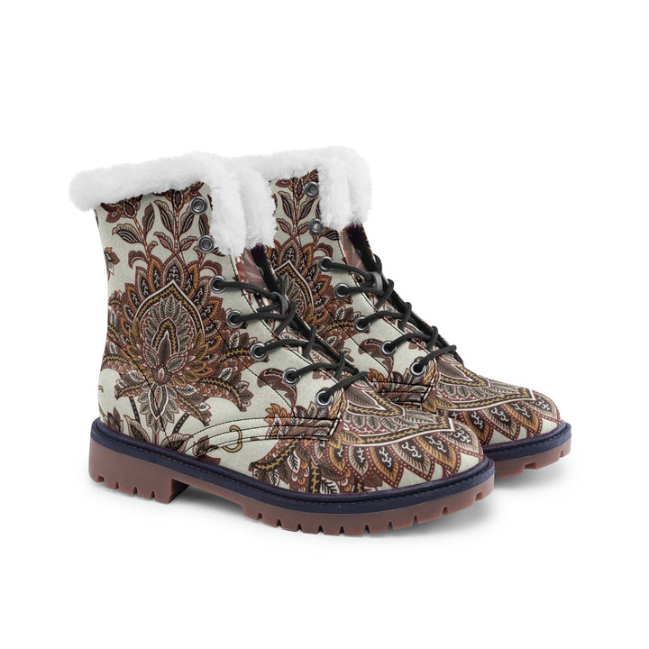 Spirit Ember Lace Up Boots | Cold Season Vegan Leather Combat Boot with Faux Fur Lining