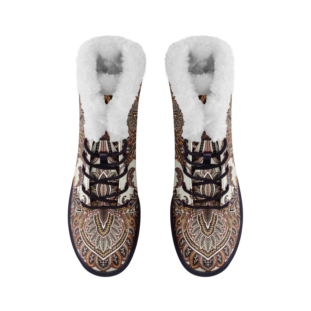 Spirit Ember Lace Up Boots | Cold Season Vegan Leather Combat Boot with Faux Fur Lining