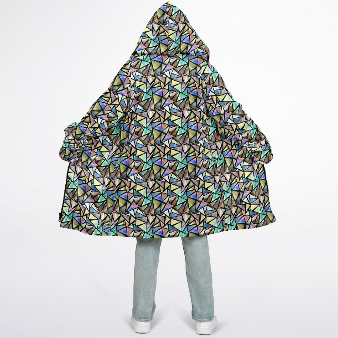 Geo Prism Cuddle Coat | Unisex Minky Sherpa Lined Coat with Hood, Zipper and Pockets | Women and Mens Festival Coat | Mountain Fashion