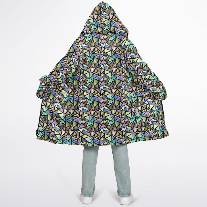 Geo Prism Cuddle Coat | Unisex Minky Sherpa Lined Coat with Hood, Zipper and Pockets | Women and Mens Festival Coat | Mountain Fashion