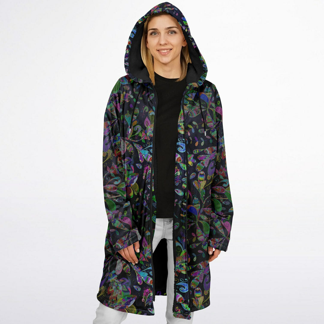 Petal Pop Cuddle Coat | Unisex Minky Sherpa Lined Coat with Hood, Zipper and Pockets | Women and Mens Festival Coat | Mountain Fashion