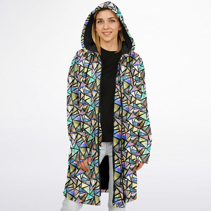 Geo Prism Cuddle Coat | Unisex Minky Sherpa Lined Coat with Hood, Zipper and Pockets | Women and Mens Festival Coat | Mountain Fashion