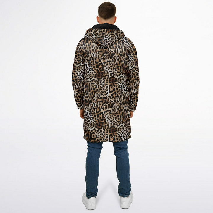 Leopard Print Cuddle Coat | Unisex Minky Sherpa Lined Coat with Hood, Zipper and Pockets | Women and Mens Festival Coat | Mountain Fashion
